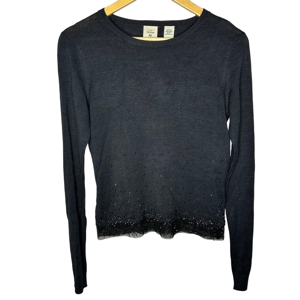 Todd Oldham‎ Rare Vintage TO2 Black 100% Silk Sequin Unique Light Sweater Medium